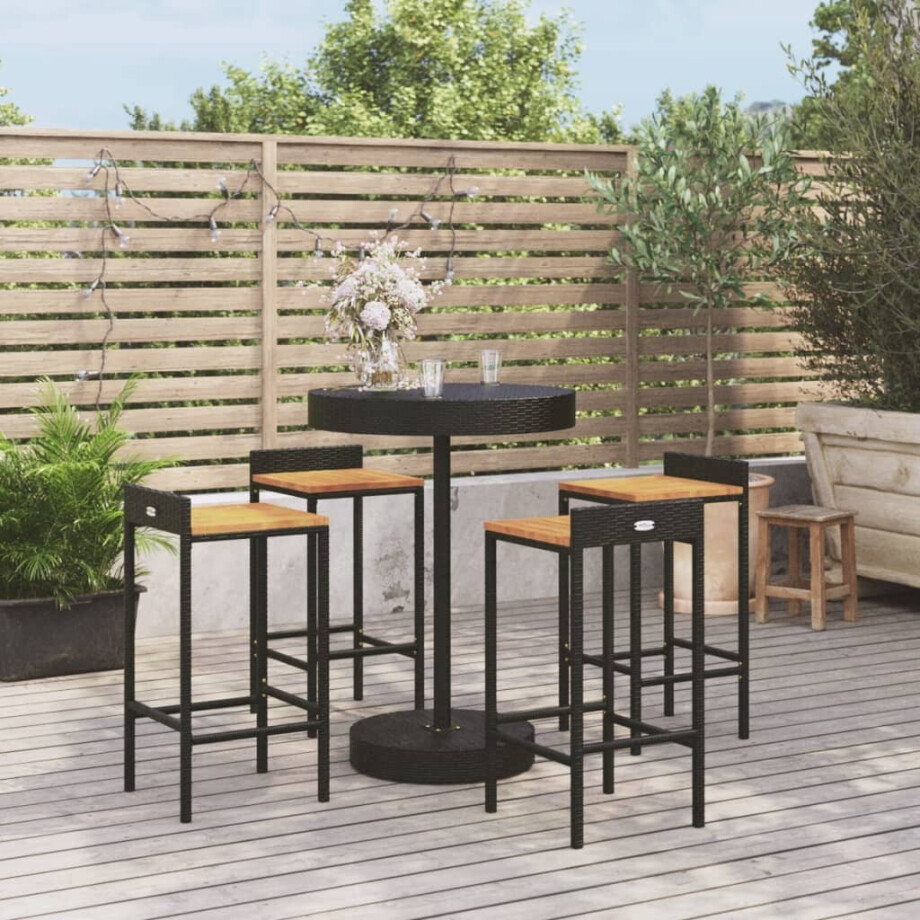 vidaXL 5-delige Tuinbarset poly rattan en massief acaciahout zwart vidaXL 5-delige Tuinbarset poly rattan en massief acaciahout zwart afbeelding 1