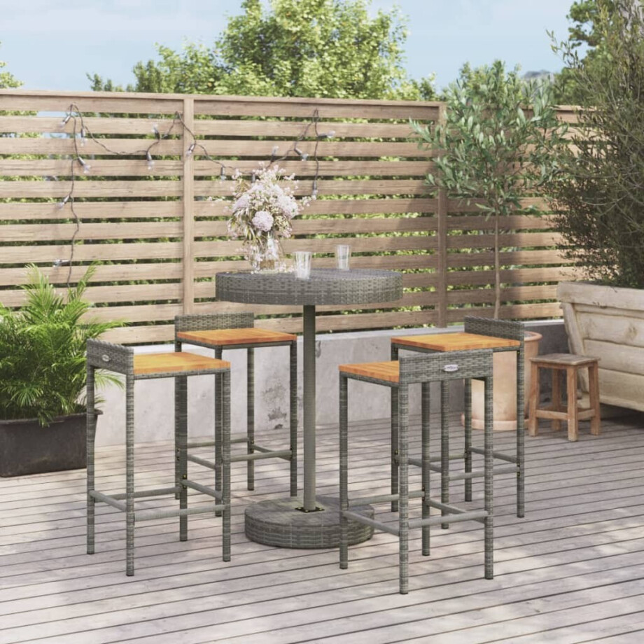 vidaXL 5-delige Tuinbarset poly rattan en massief acaciahout grijs vidaXL 5-delige Tuinbarset poly rattan en massief acaciahout grijs afbeelding 1