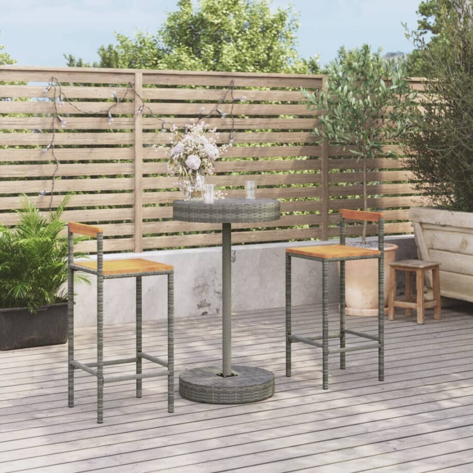 vidaXL 3-delige Tuinbarset poly rattan en massief acaciahout grijs afbeelding 1