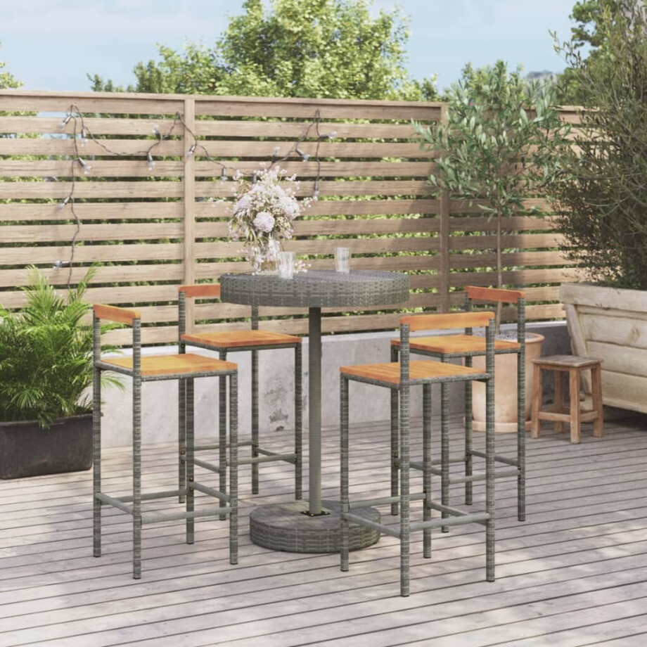 vidaXL 5-delige Tuinbarset poly rattan en massief acaciahout grijs afbeelding 1