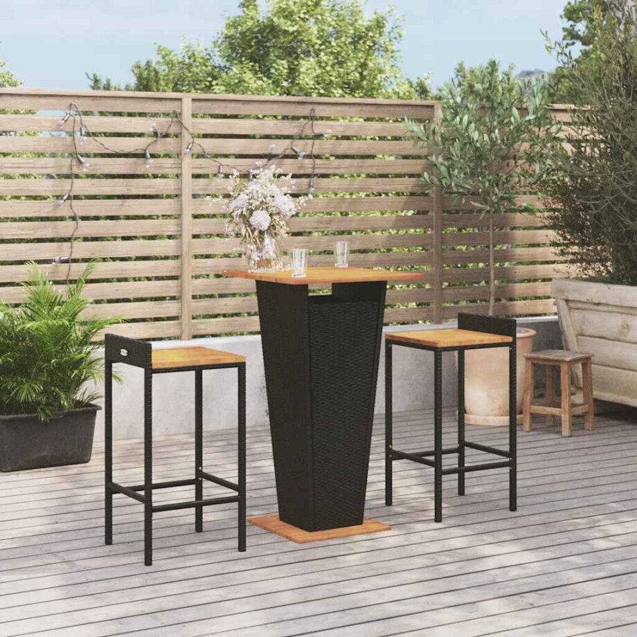 vidaXL 3-delige Tuinbarset poly rattan en massief acaciahout zwart afbeelding 1