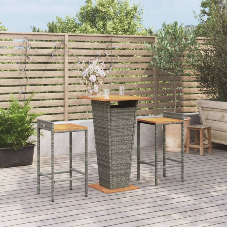 vidaXL 3-delige Tuinbarset poly rattan en massief acaciahout grijs afbeelding 1