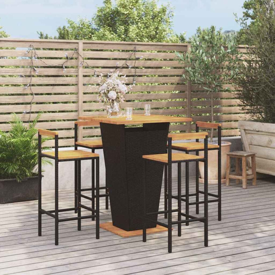vidaXL 5-delige Tuinbarset poly rattan en massief acaciahout zwart afbeelding 1