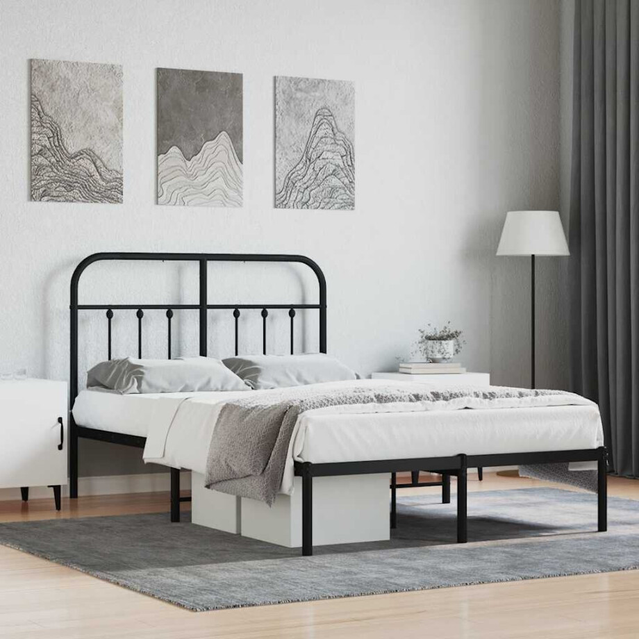 vidaXL Bedframe met hoofdbord metaal zwart 120x190 cm afbeelding 1