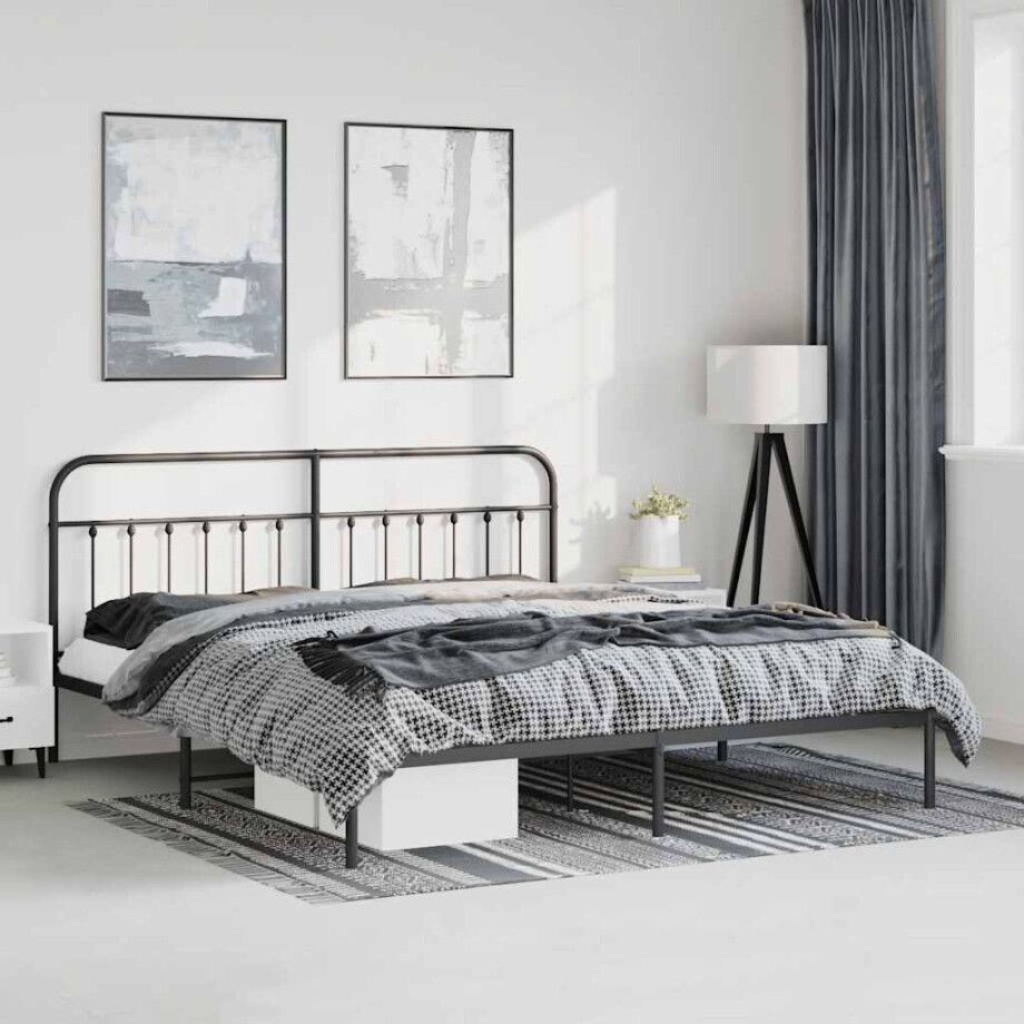 vidaXL Bedframe met hoofdbord metaal zwart 183x213 cm vidaXL Bedframe met hoofdbord metaal zwart 183x213 cm afbeelding 1