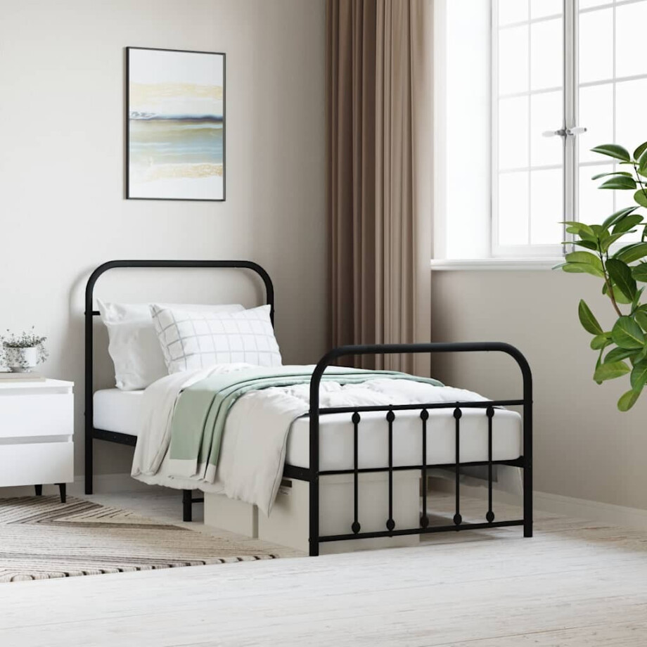 vidaXL Bedframe met hoofd- en voeteneinde metaal zwart 90x190 cm vidaXL Bedframe met hoofd- en voeteneinde metaal zwart 90x190 cm afbeelding 1
