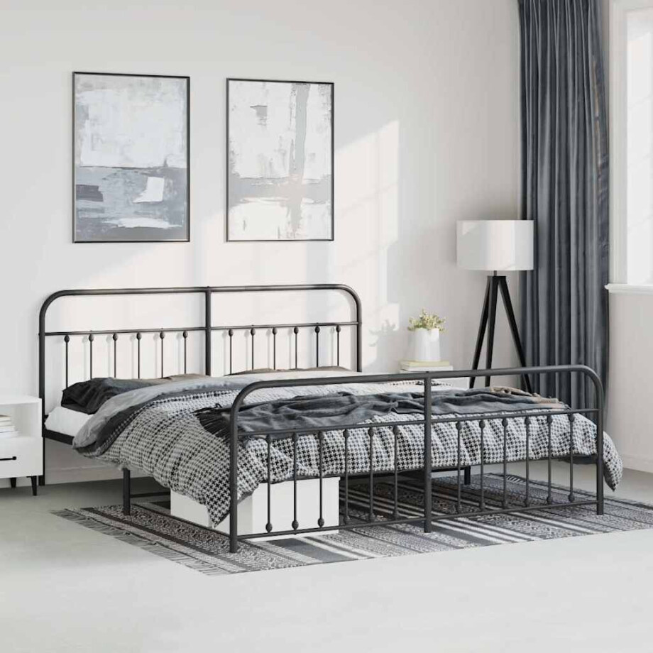 vidaXL Bedframe met hoofd- en voeteneinde metaal zwart 183x213 cm afbeelding 1