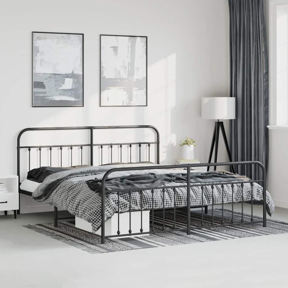 vidaXL Bedframe met hoofd- en voeteneinde metaal zwart 193x203 cm afbeelding 1
