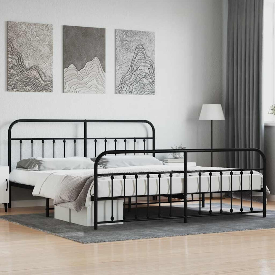 vidaXL Bedframe met hoofd- en voeteneinde metaal zwart 200x200 cm afbeelding 1