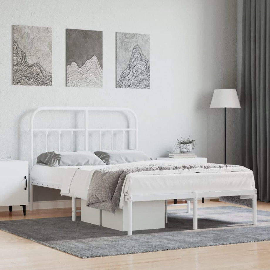 vidaXL Bedframe met hoofdbord metaal wit 120x190 cm afbeelding 1