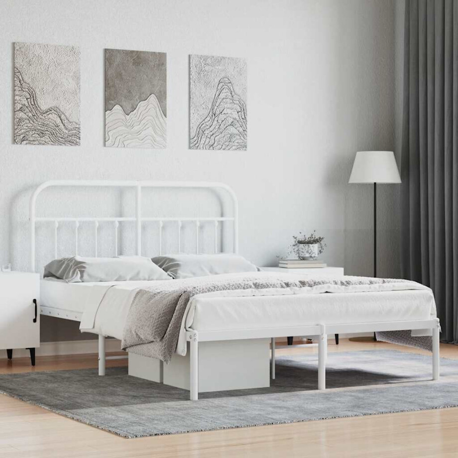 vidaXL Bedframe met hoofdbord metaal wit 140x200 cm afbeelding 1