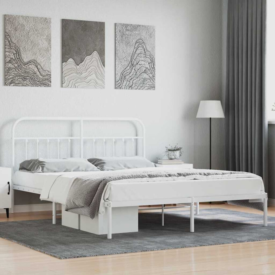 vidaXL Bedframe met hoofdbord metaal wit 160x200 cm afbeelding 1