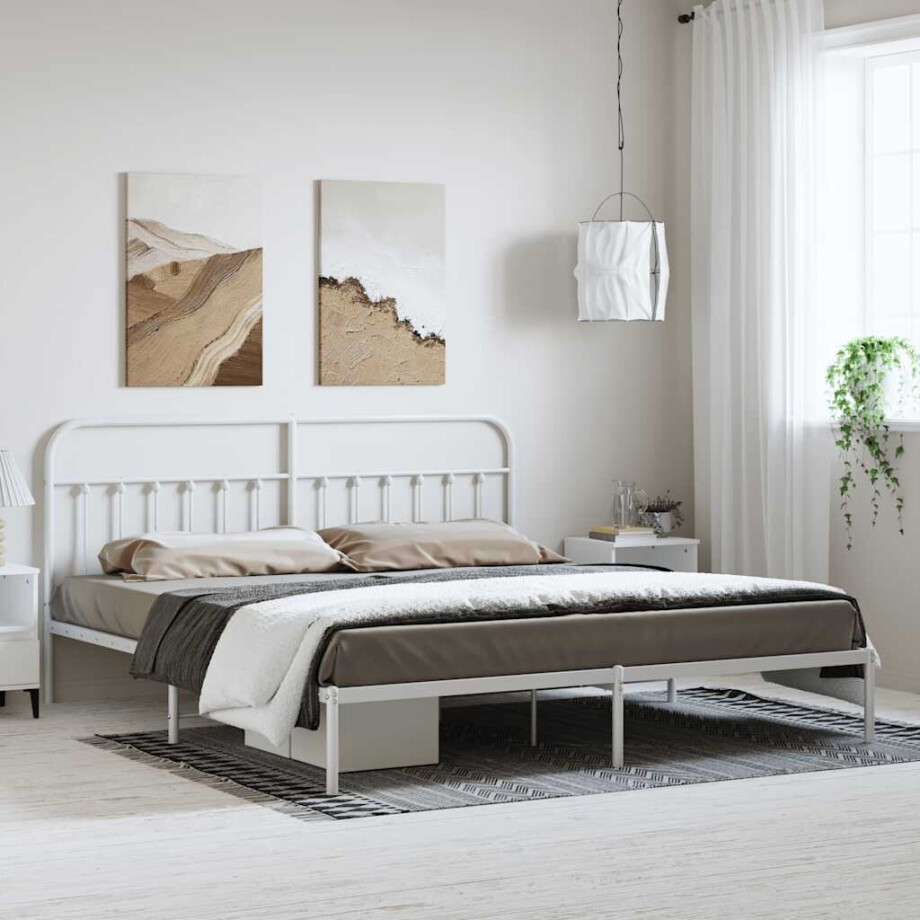 vidaXL Bedframe met hoofdbord metaal wit 183x213 cm vidaXL Bedframe met hoofdbord metaal wit 183x213 cm afbeelding 1