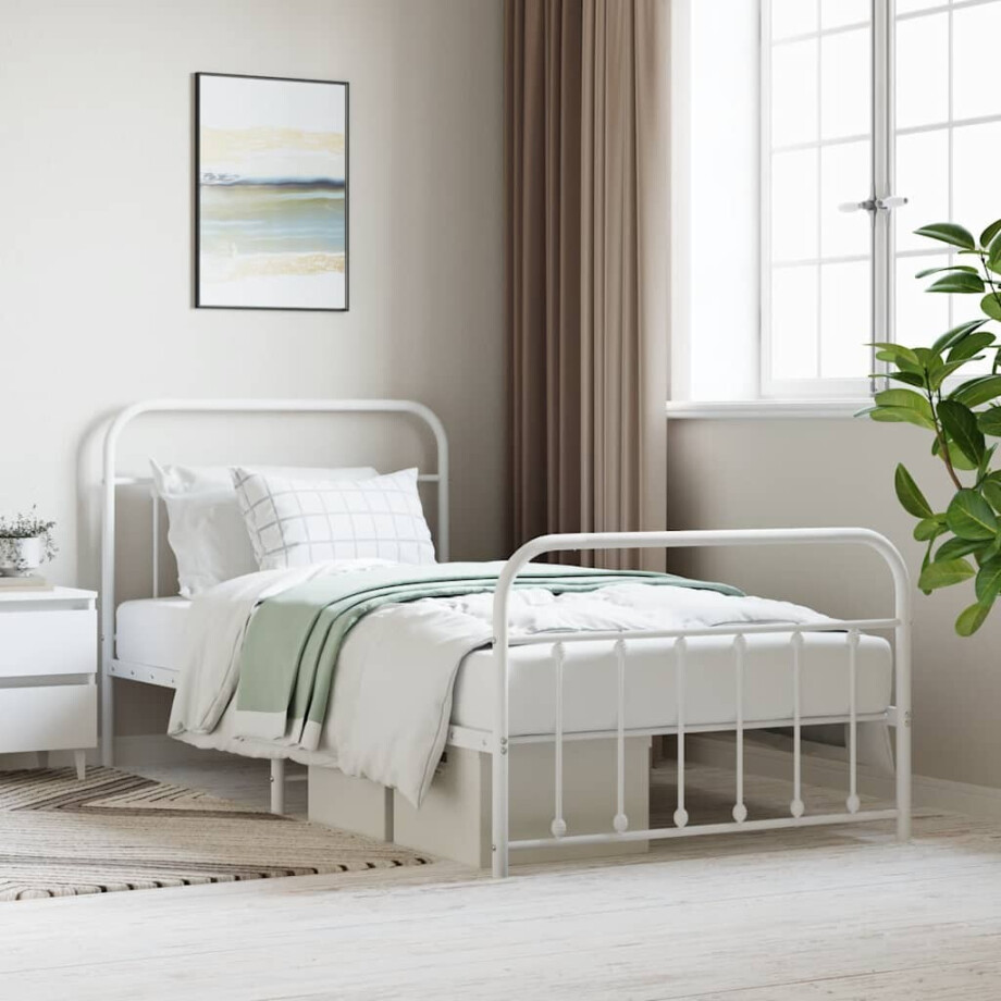 vidaXL Bedframe met hoofd- en voeteneinde metaal wit 107x203 cm vidaXL Bedframe met hoofd- en voeteneinde metaal wit 107x203 cm afbeelding 1