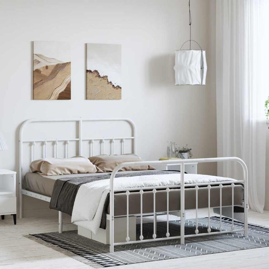 vidaXL Bedframe met hoofd- en voeteneinde metaal wit 135x190 cm afbeelding 1