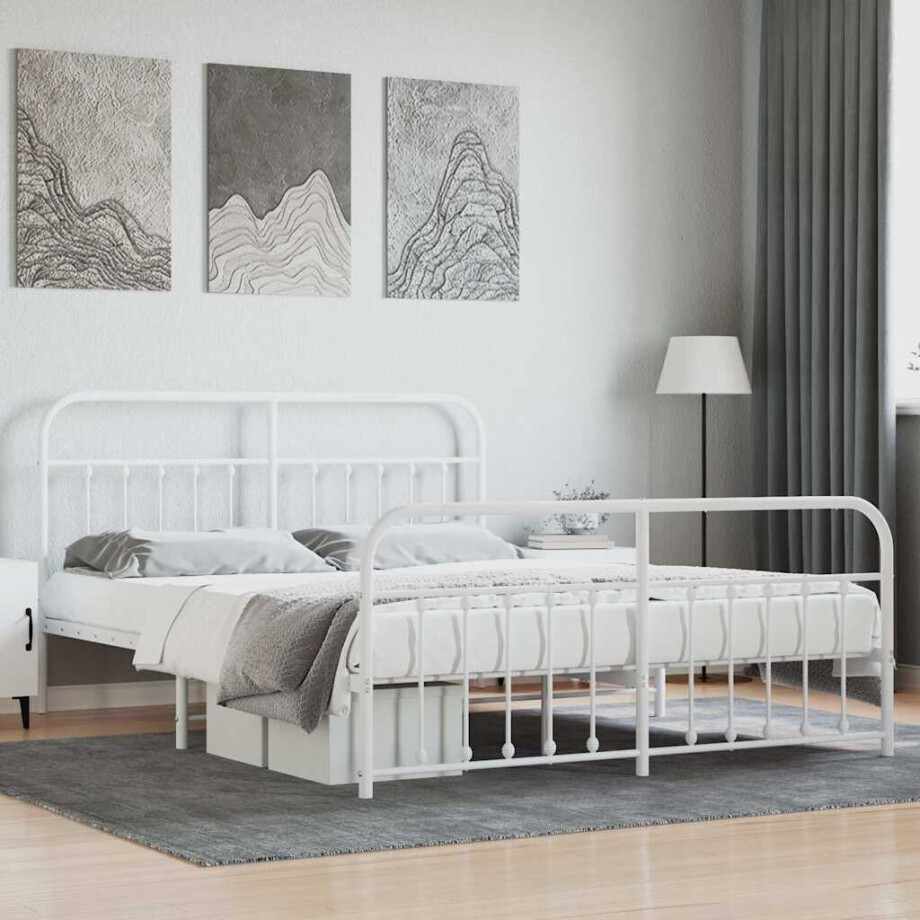 vidaXL Bedframe met hoofd- en voeteneinde metaal wit 160x200 cm afbeelding 1