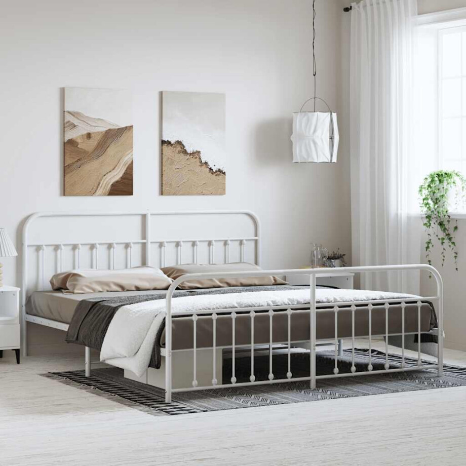 vidaXL Bedframe met hoofd- en voeteneinde metaal wit 183x213 cm vidaXL Bedframe met hoofd- en voeteneinde metaal wit 183x213 cm afbeelding 1