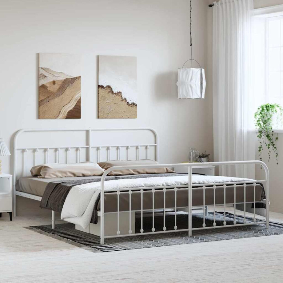 vidaXL Bedframe met hoofd- en voeteneinde metaal wit 193x203 cm vidaXL Bedframe met hoofd- en voeteneinde metaal wit 193x203 cm afbeelding 1
