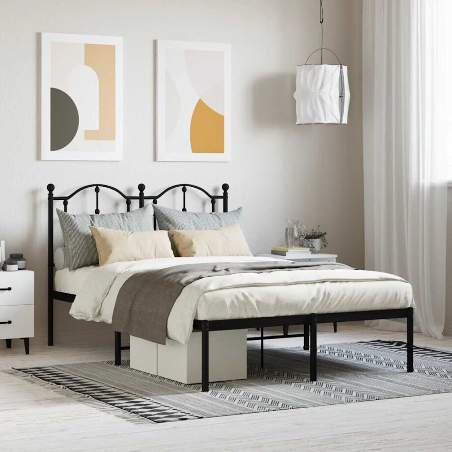 vidaXL Bedframe met hoofdbord metaal zwart 120x190 cm afbeelding 1