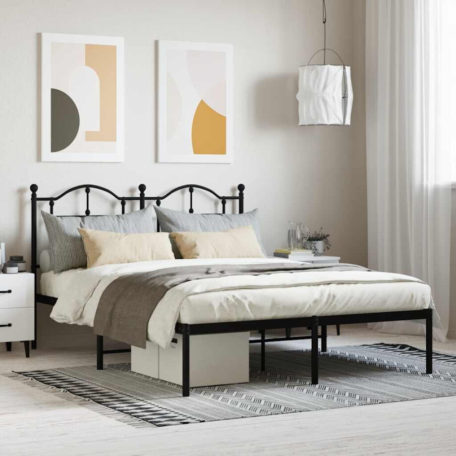 vidaXL Bedframe met hoofdbord metaal zwart 140x200 cm afbeelding 1