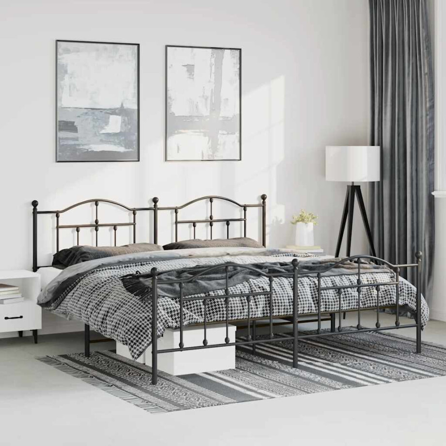 vidaXL Bedframe met hoofd- en voeteneinde metaal zwart 193x203 cm afbeelding 1