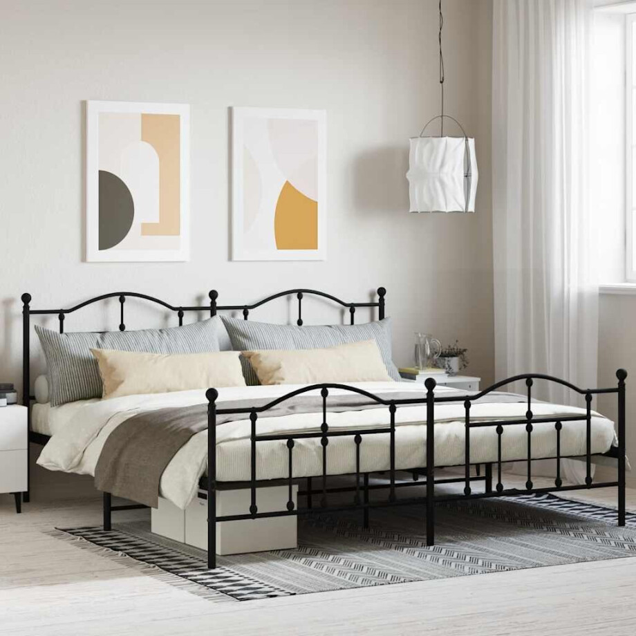 vidaXL Bedframe met hoofd- en voeteneinde metaal zwart 200x200 cm vidaXL Bedframe met hoofd- en voeteneinde metaal zwart 200x200 cm afbeelding 1