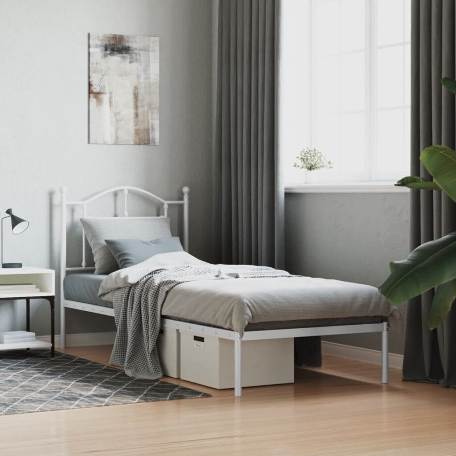 vidaXL Bedframe met hoofdbord metaal wit 80x200 cm afbeelding 1