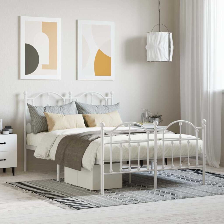 vidaXL Bedframe met hoofd- en voeteneinde metaal wit 120x200 cm afbeelding 1