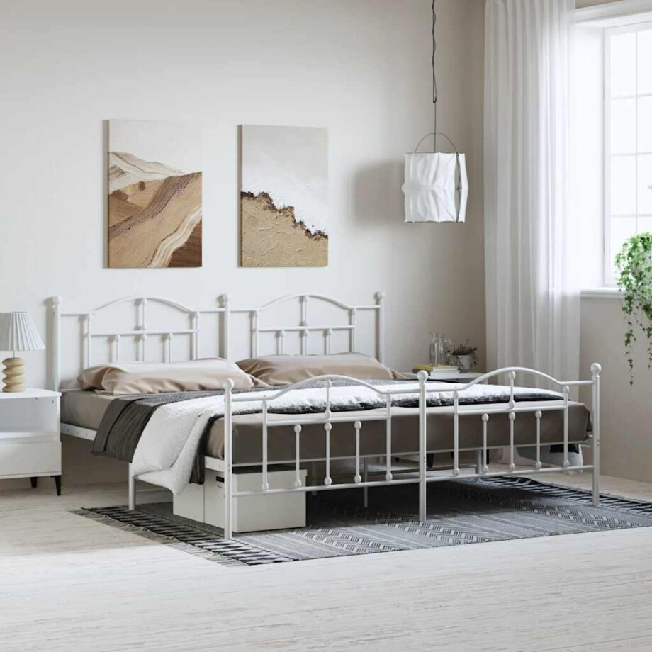 vidaXL Bedframe met hoofd- en voeteneinde metaal wit 193x203 cm afbeelding 1