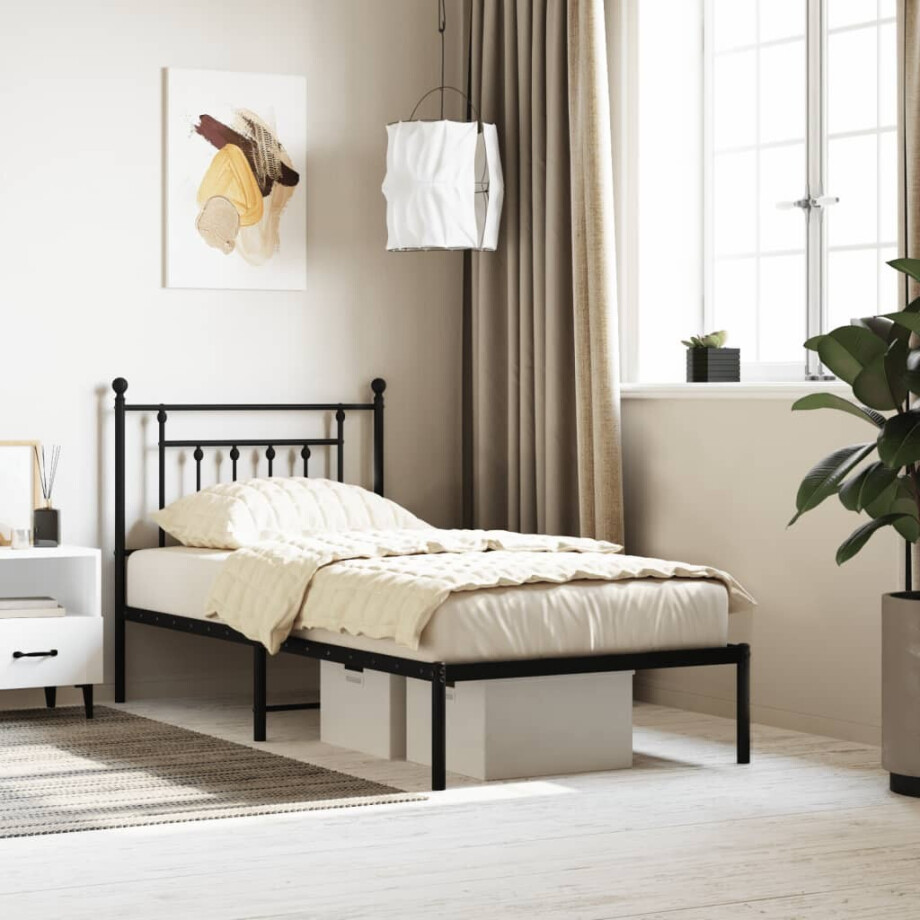 vidaXL Bedframe met hoofdbord metaal zwart 80x200 cm vidaXL Bedframe met hoofdbord metaal zwart 80x200 cm afbeelding 1