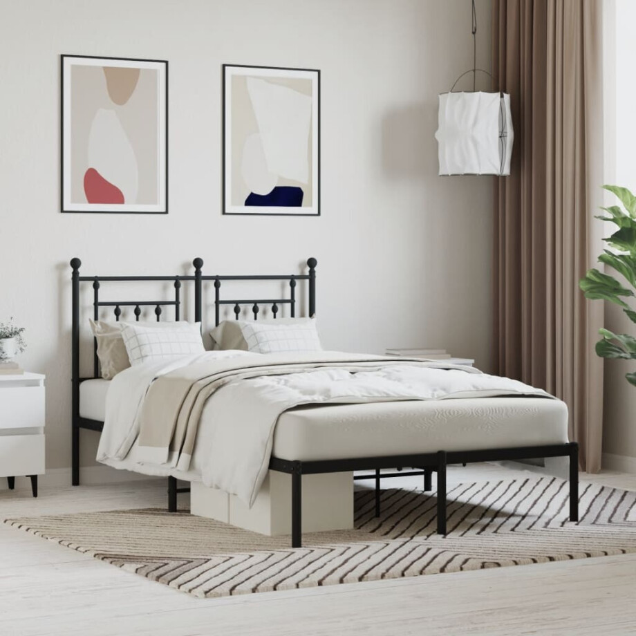 vidaXL Bedframe met hoofdbord metaal zwart 120x190 cm afbeelding 1