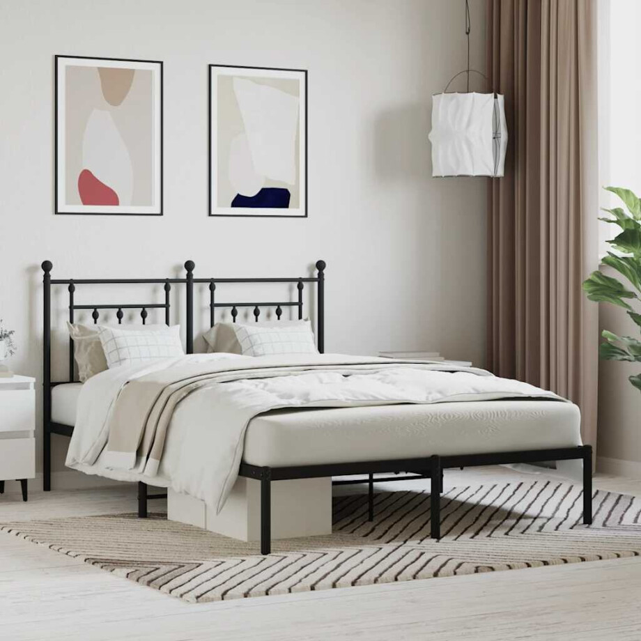 vidaXL Bedframe met hoofdbord metaal zwart 140x200 cm afbeelding 1