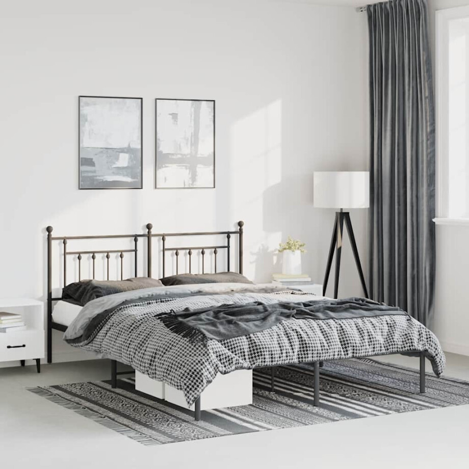 vidaXL Bedframe met hoofdbord metaal zwart 150x200 cm afbeelding 1