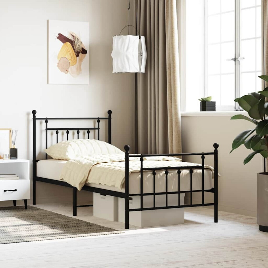 vidaXL Bedframe met hoofd- en voeteneinde metaal zwart 80x200 cm afbeelding 1