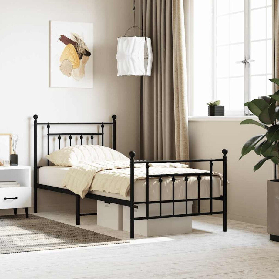 vidaXL Bedframe met hoofd- en voeteneinde metaal zwart 90x190 cm vidaXL Bedframe met hoofd- en voeteneinde metaal zwart 90x190 cm afbeelding 1