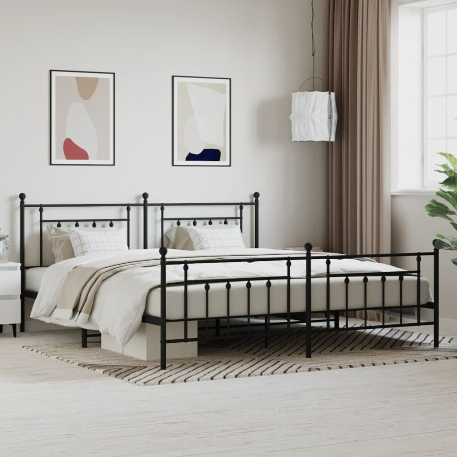 vidaXL Bedframe met hoofd- en voeteneinde metaal zwart 200x200 cm vidaXL Bedframe met hoofd- en voeteneinde metaal zwart 200x200 cm afbeelding 1