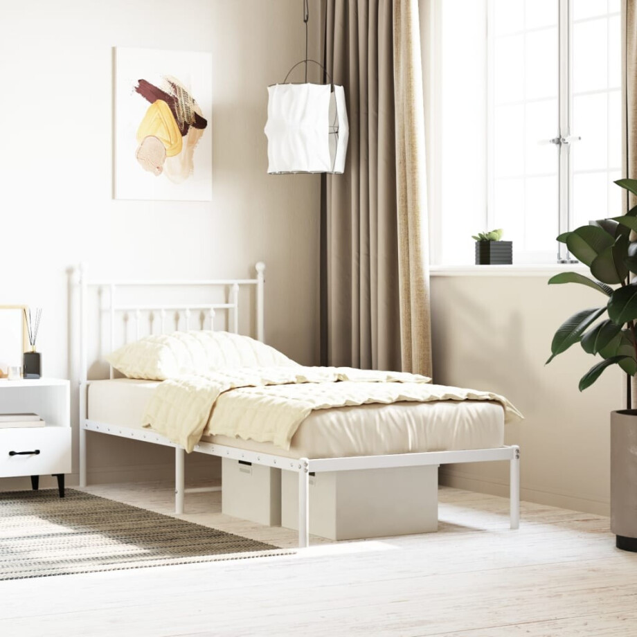 vidaXL Bedframe met hoofdbord metaal wit 80x200 cm afbeelding 1