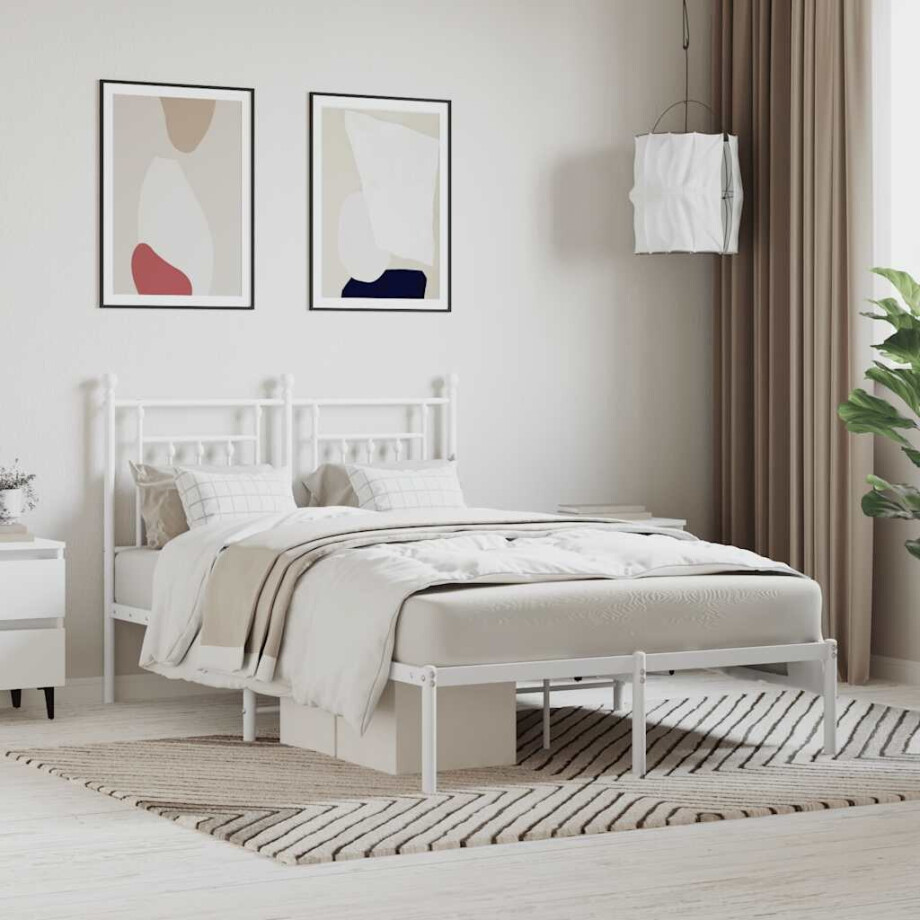 vidaXL Bedframe met hoofdbord metaal wit 120x190 cm afbeelding 1