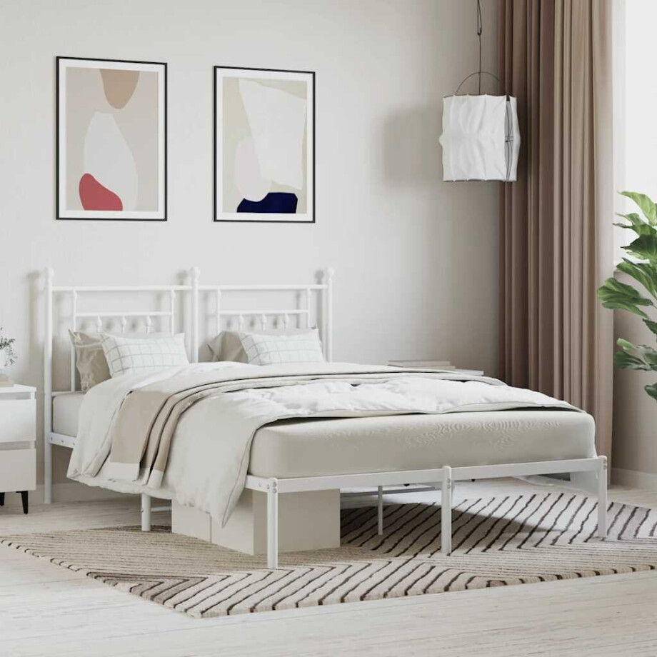 vidaXL Bedframe met hoofdbord metaal wit 140x200 cm afbeelding 1