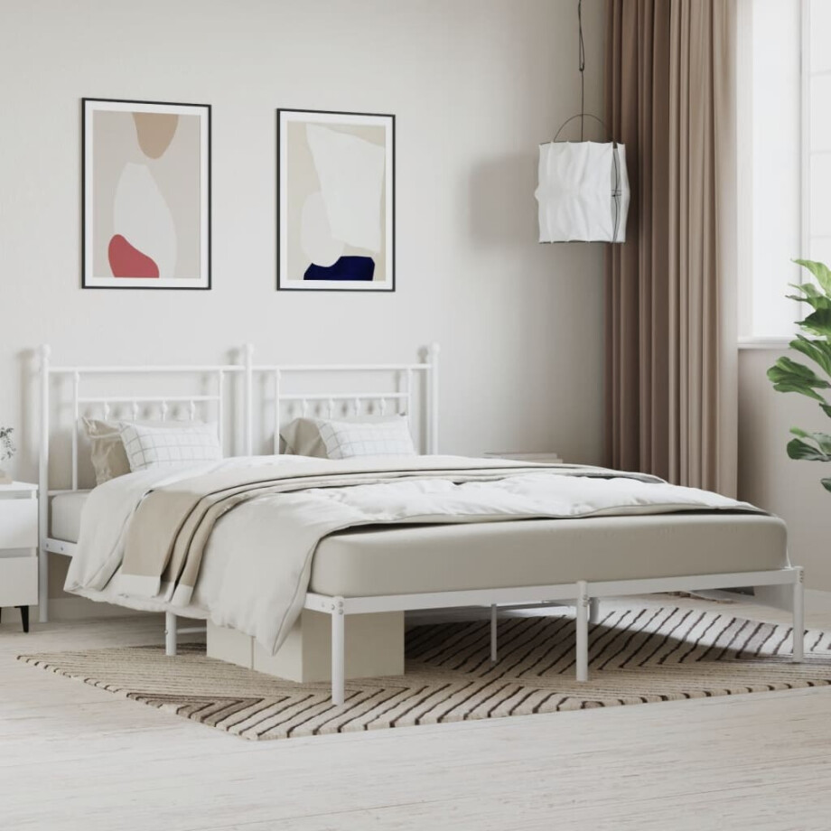 vidaXL Bedframe met hoofdbord metaal wit 160x200 cm afbeelding 1