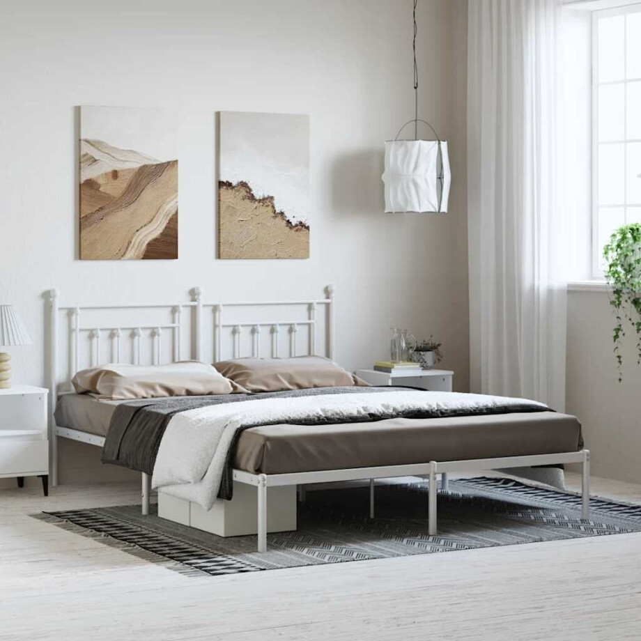 vidaXL Bedframe met hoofdbord metaal wit 183x213 cm vidaXL Bedframe met hoofdbord metaal wit 183x213 cm afbeelding 1