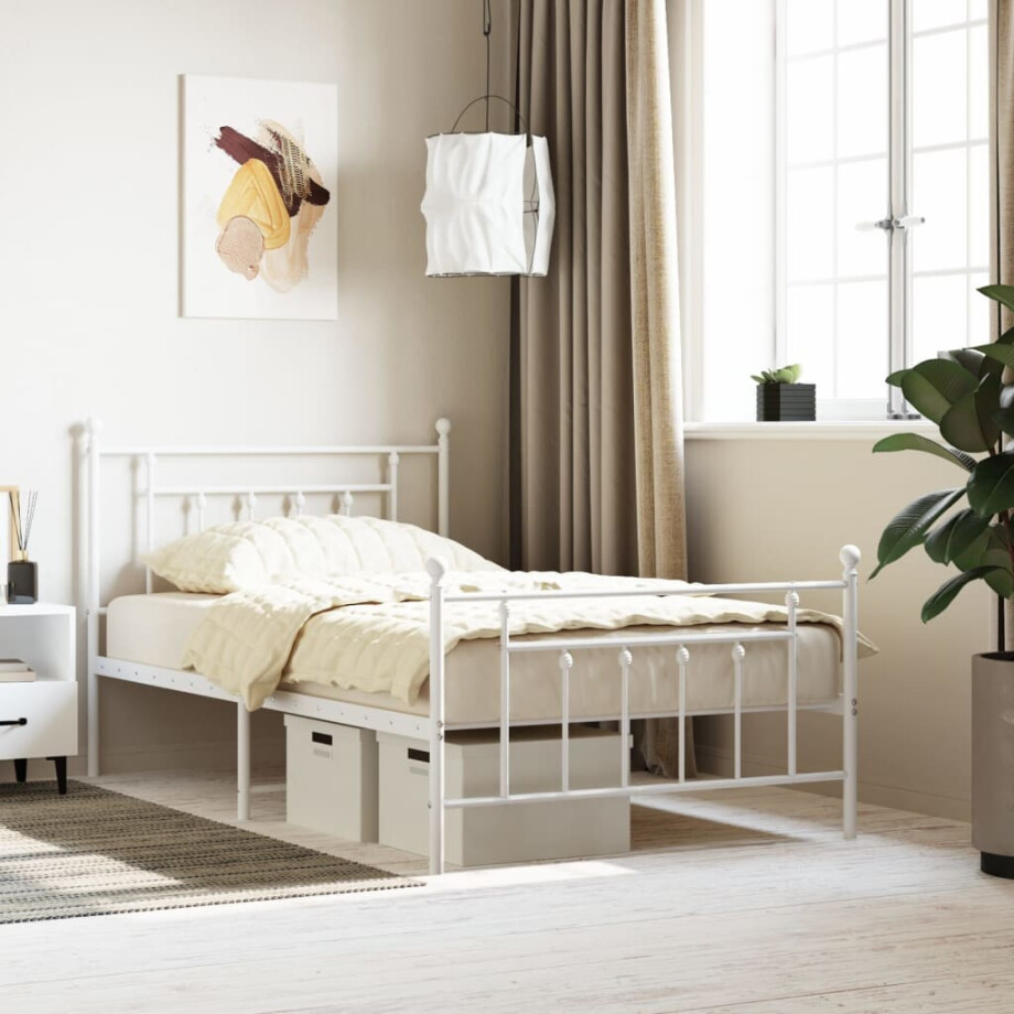 vidaXL Bedframe met hoofd- en voeteneinde metaal wit 107x203 cm vidaXL Bedframe met hoofd- en voeteneinde metaal wit 107x203 cm afbeelding 1