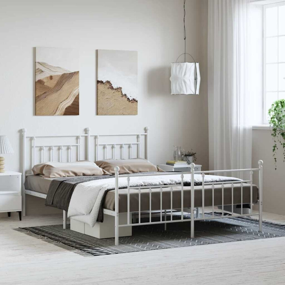 vidaXL Bedframe met hoofd- en voeteneinde metaal wit 183x213 cm vidaXL Bedframe met hoofd- en voeteneinde metaal wit 183x213 cm afbeelding 1