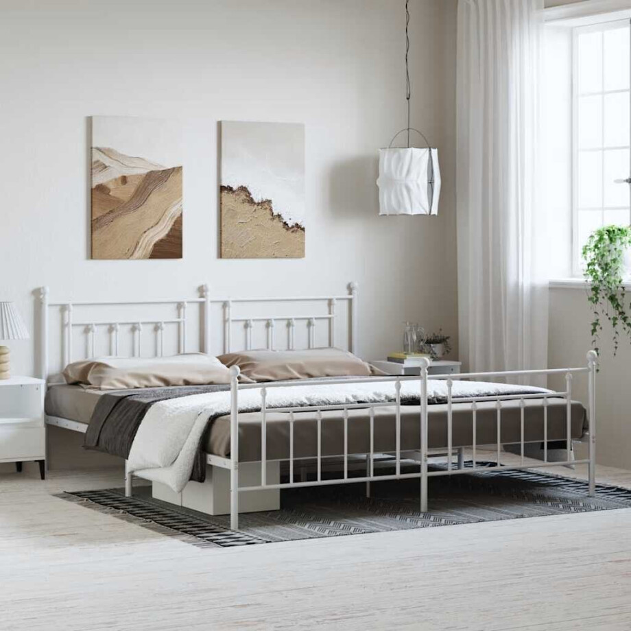 vidaXL Bedframe met hoofd- en voeteneinde metaal wit 193x203 cm afbeelding 1