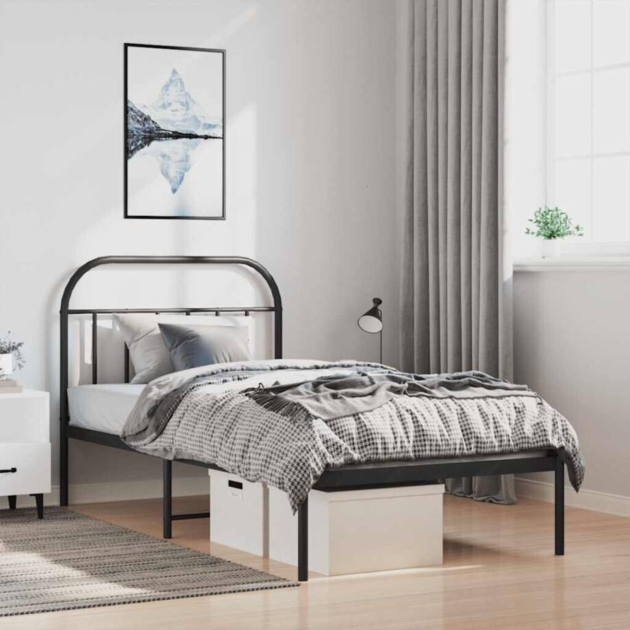 vidaXL Bedframe met hoofdbord metaal zwart 100x190 cm vidaXL Bedframe met hoofdbord metaal zwart 100x190 cm afbeelding 1