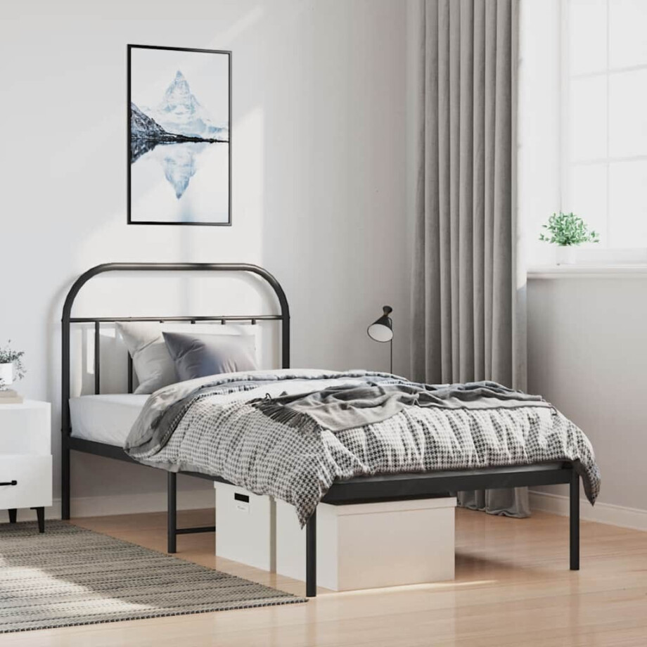 vidaXL Bedframe met hoofdbord metaal zwart 100x200 cm afbeelding 1