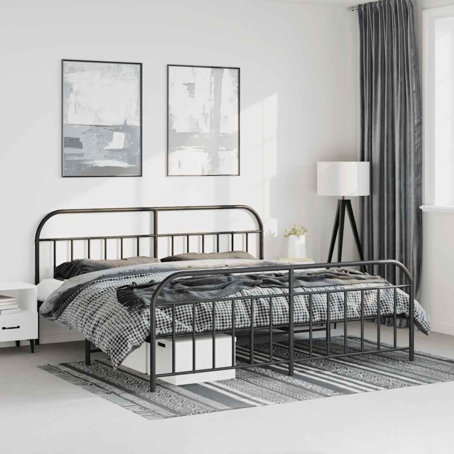 vidaXL Bedframe met hoofd- en voeteneinde metaal zwart 183x213 cm afbeelding 1