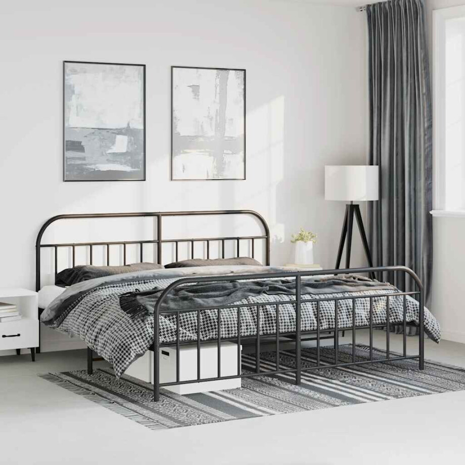 vidaXL Bedframe met hoofd- en voeteneinde metaal zwart 193x203 cm vidaXL Bedframe met hoofd- en voeteneinde metaal zwart 193x203 cm afbeelding 1