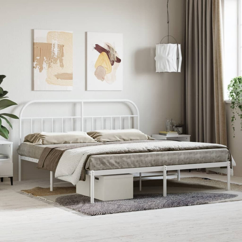 vidaXL Bedframe met hoofdbord metaal wit 180x200 cm vidaXL Bedframe met hoofdbord metaal wit 180x200 cm afbeelding 1