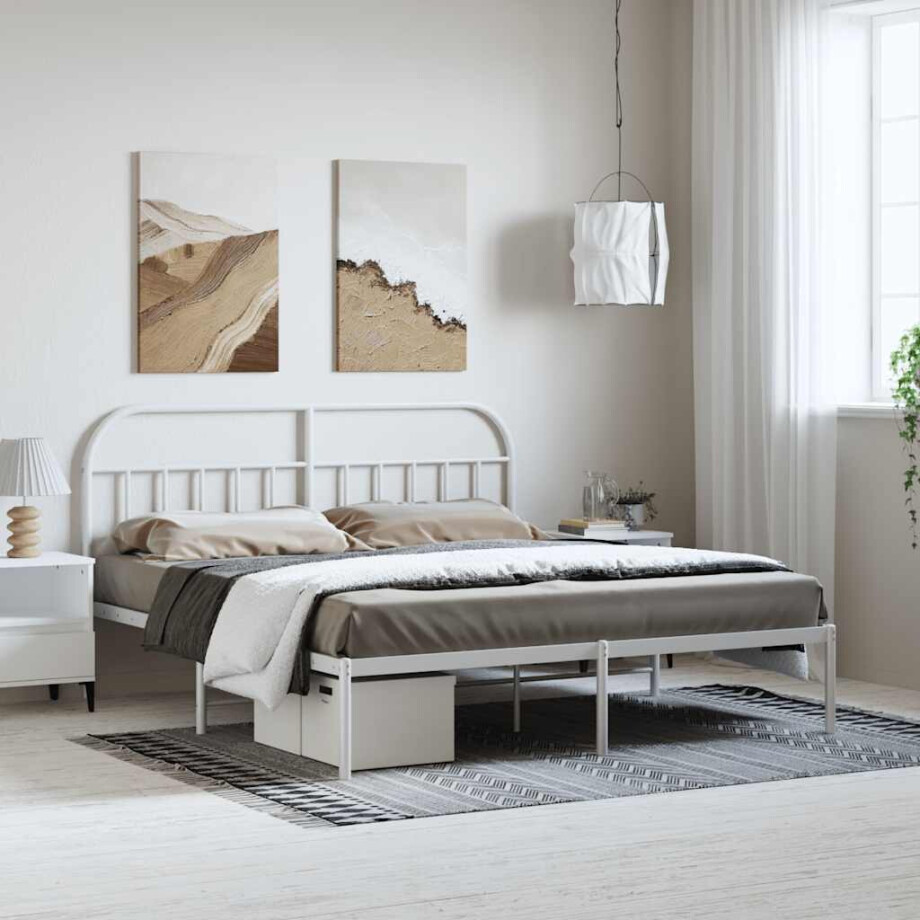 vidaXL Bedframe met hoofdbord metaal wit 183x213 cm afbeelding 1